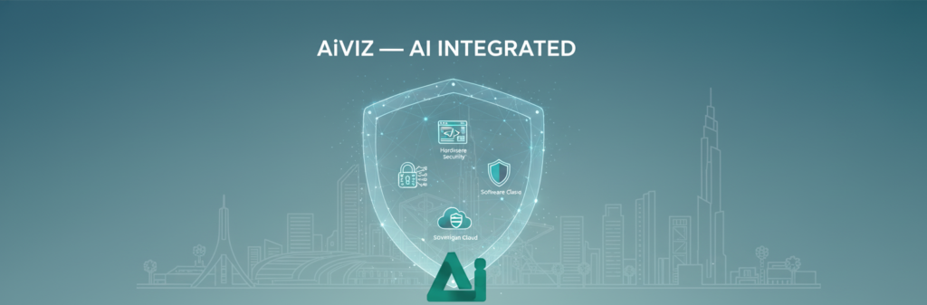 AiVIZ banner showing unified hardware and software security with UAE skyline