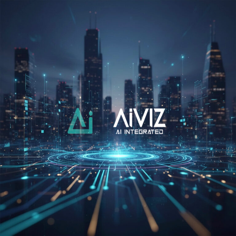 Futuristic digital network with AiWIZ AI Integrated logo representing AI-powered access control, IoT automation, and software development solutions in Dubai.